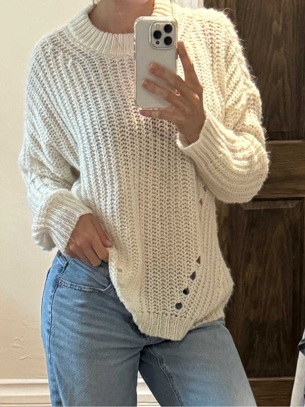 American Eagle Cozy Cream Chunky Knit Oversized Women's Sweater